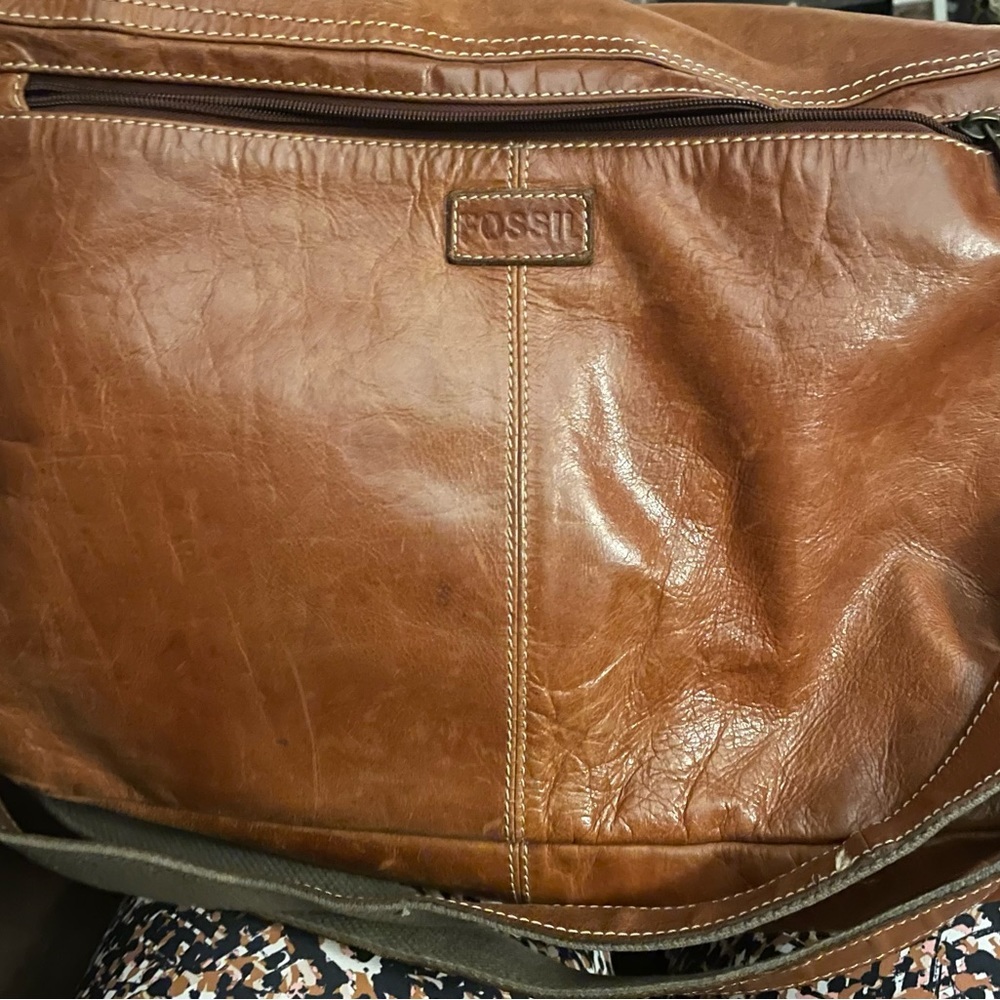 Vintage fossil large leather messenger bag